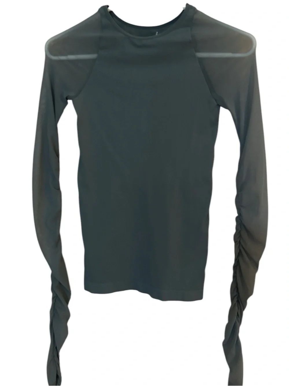 Free people intimately slate green Long Sleeve Ruched sheer sleev Top S/XS